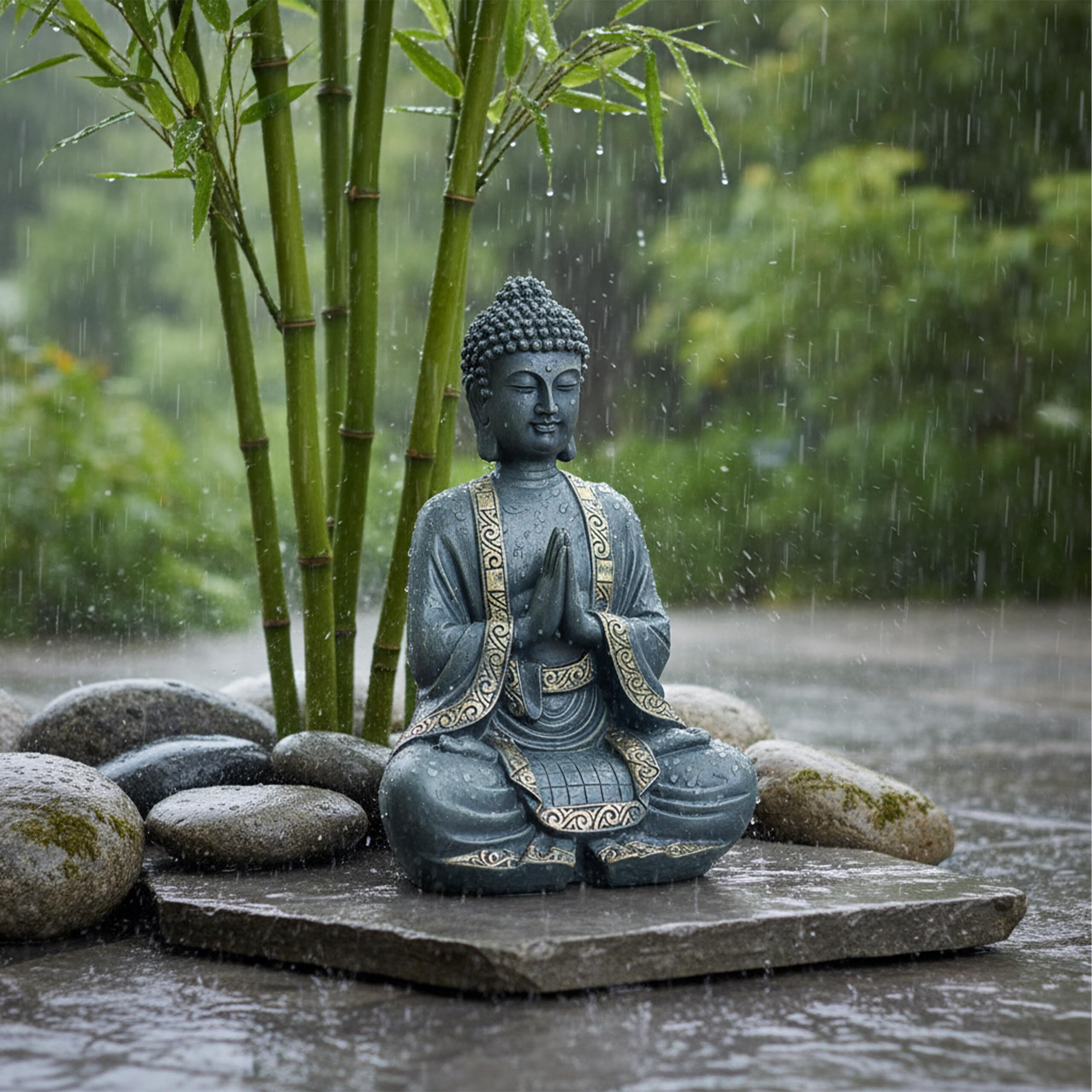 Relaxdays Statua di Buddha in Preghiera, 38 cm, Giardino e Soggiorno, Resistente alle intemperie