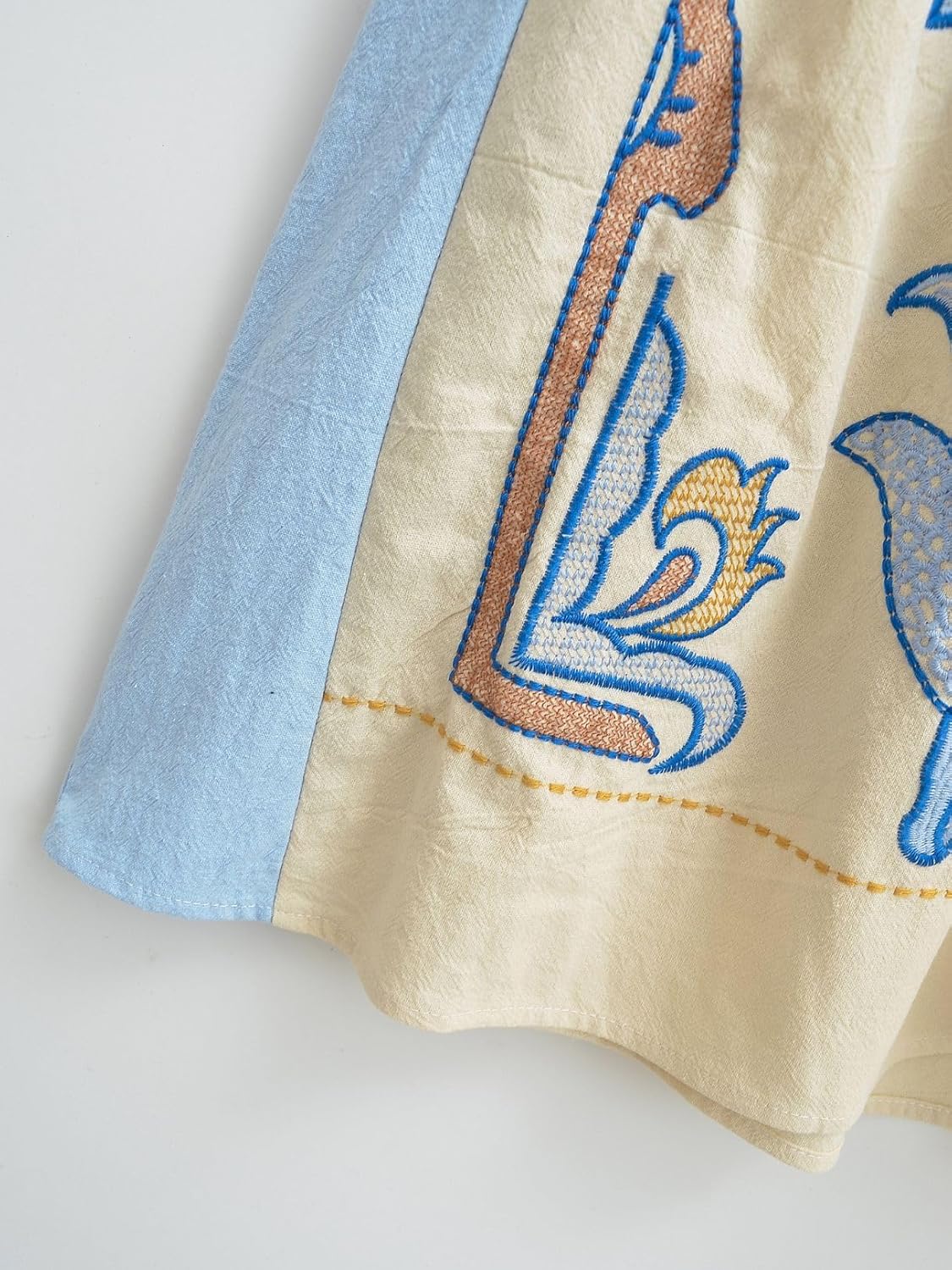 Womens Oversized Embroidered Dress with V-Neck and 3/4 Sleeves Vintage Embroidery Babydoll Dress - Image 5