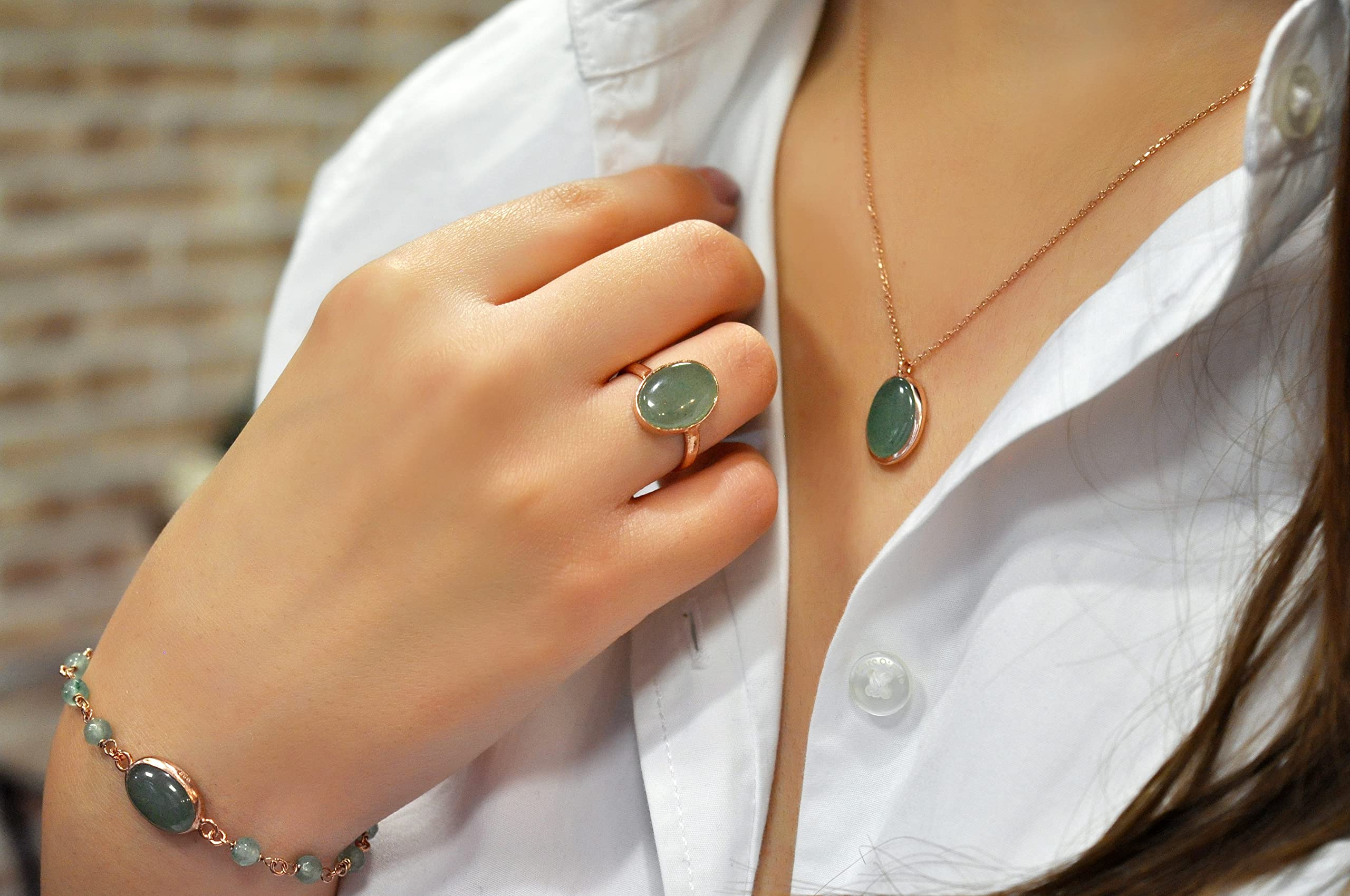 925 Sterling Silber - Aventurin - Heilstein - Kette - Roségold - Halskette mit Anhänger - Damen - Geburtstag - Silberkette - Geschenk für Sie - Schmuck Geschenk - Handmade