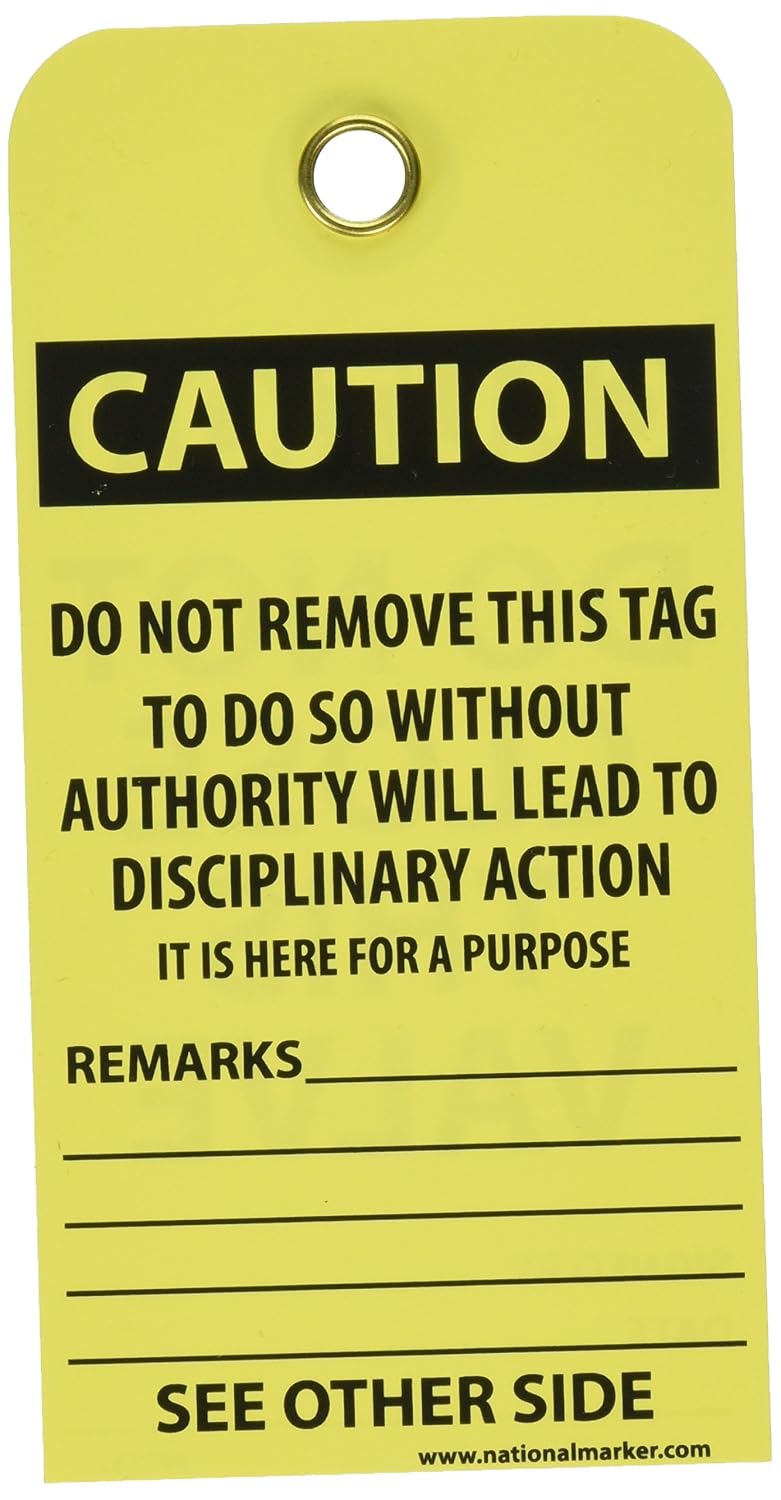 NMC RPT132G "Caution - DO NOT Close This Valve Accident Prevention Tag with Brass Grommet, Unrippable Vinyl, 3" Length, 6" Height, Black on Yellow (Pack of 25)