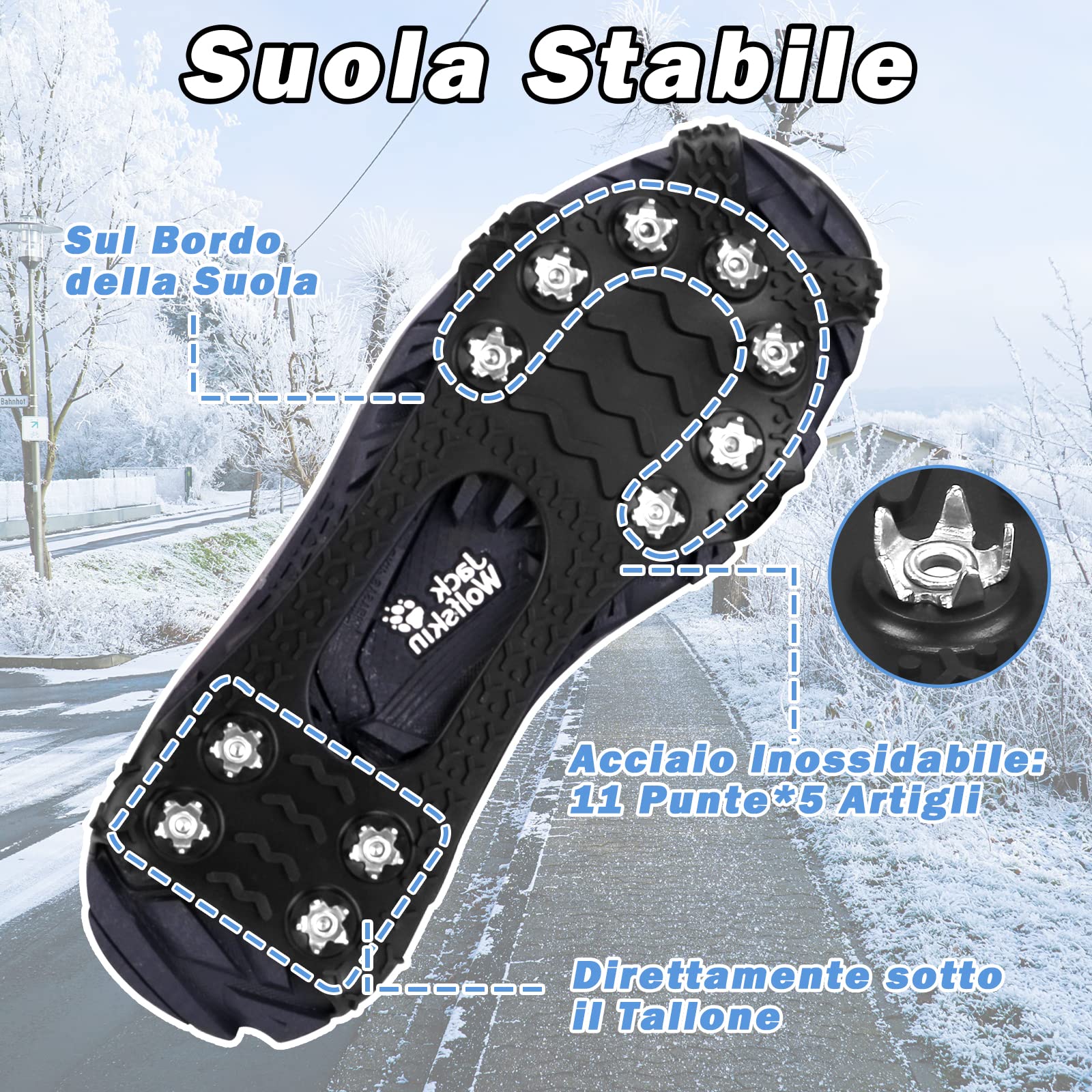 Lechin Ramponi Ice Tacchetti 11 Borchie Neve Ghiaccio Ramponi Tacchetti Spikes Ramponi per Scarponi Trazione Antiscivolo su Scarpe Stivali per passeggiate ed escursioni in inverno