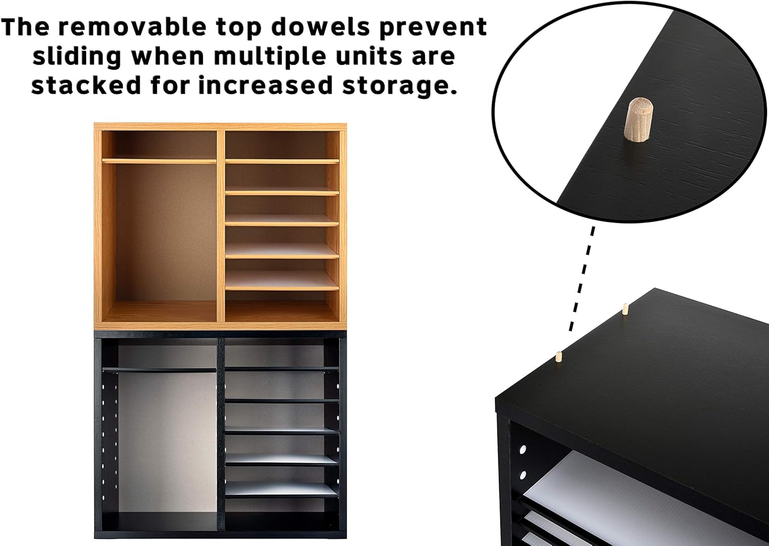 Adir Wooden Literature Organizer Sorter - Stackable File Mail Craft Paper Storage Holder with Removable Shelves for Office, Classrooms, and Mailrooms Organization (12 Compartment, Black) : Office Products