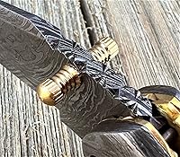 Vista 7 de WINTERFELL Cuchillo de bolsillo de acero de Damasco con mango de hueso de camello quemado con clip para cinturón, cuchillo de regalo personalizado