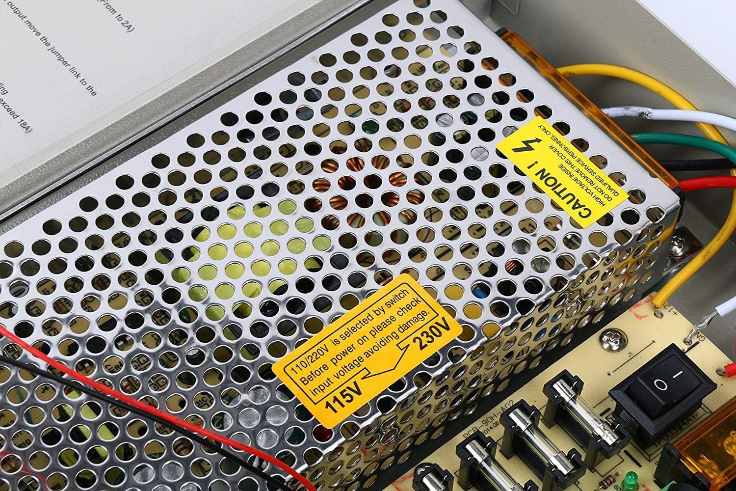 Alimentatore CCTV 18 Canali 12V 20A – Scatola Distribuita Con Fusibili E LED Per Telecamere