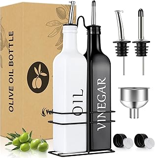 Vakoo Oil and Vinegar Dispenser Set - 17oz/500ml, Extra Thick Glass, Lea...