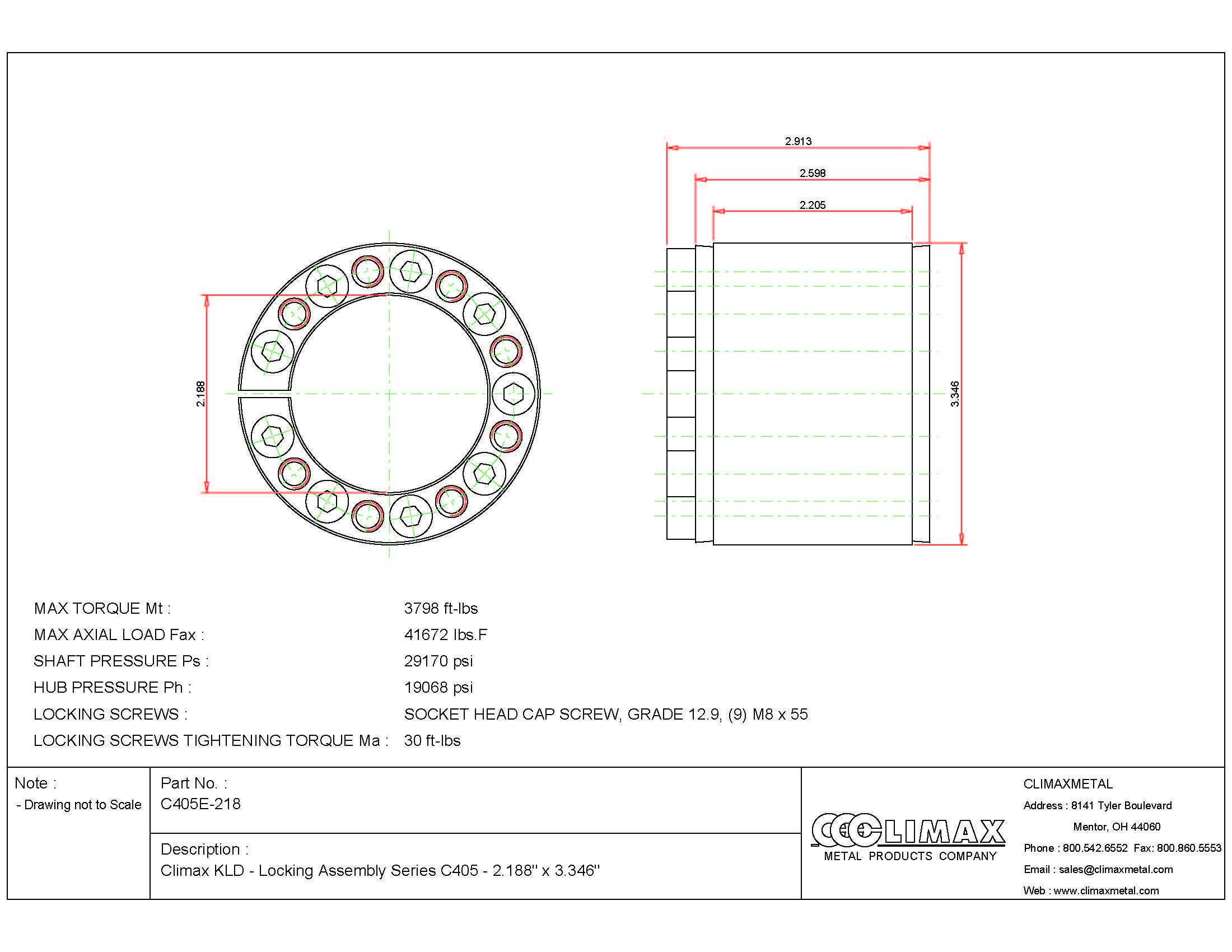 Climax Metals C405E-218 Series 405 Locking Assembly, Steel, 2.19