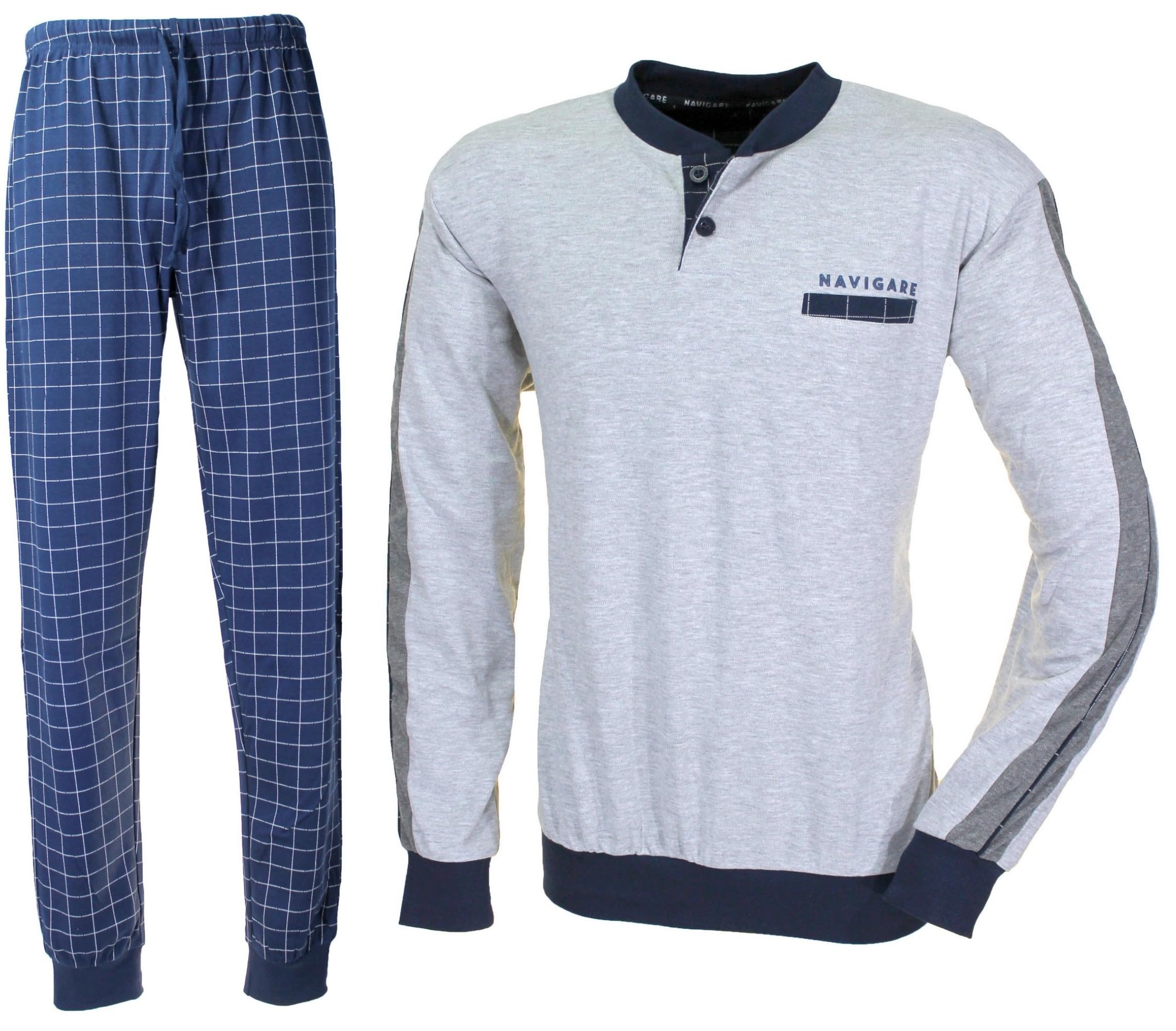 Navigare Pigiama Uomo Caldo Cotone Invernale Serafino con Polsini Vari Modelli (IT, Testo, XL, Regular, Regular, 1702 Grigio M.)