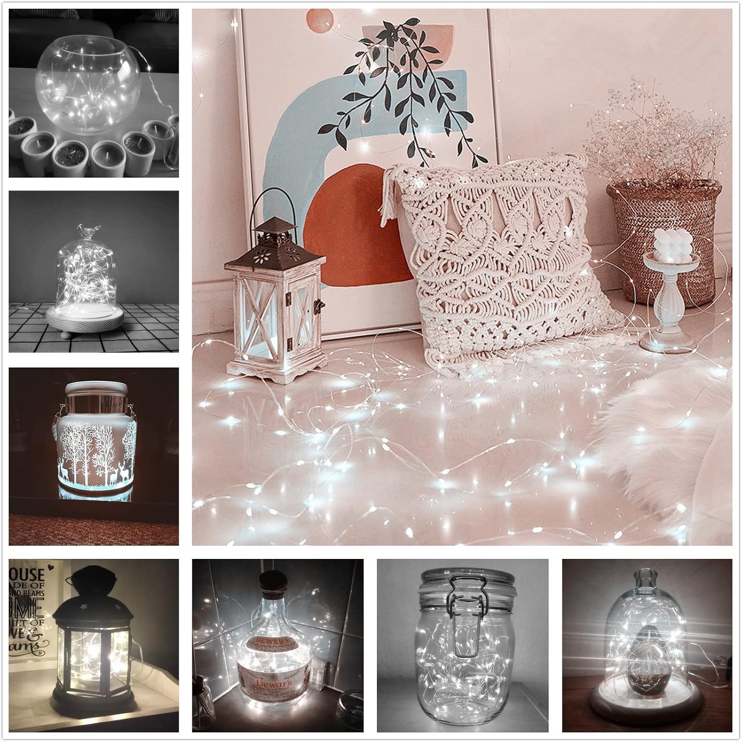 White LED Christmas Fairy Lights for Bedroom Battery Operated String Lights 7Ft Mason Jar Lights Waterproof Silver Copper Wire Light Fireflies DIY Party Wedding Halloween Valentines Day Decoration image 4