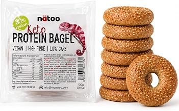 Nätoo Protein Bread for Keto Diet, 8 x 60 g Bagels (480 g Total) Fibre Rich with Flax Seed, Sunflower and Sesame Source of Omega 3 and Omega 6 Low Carb Ketogenic Bread