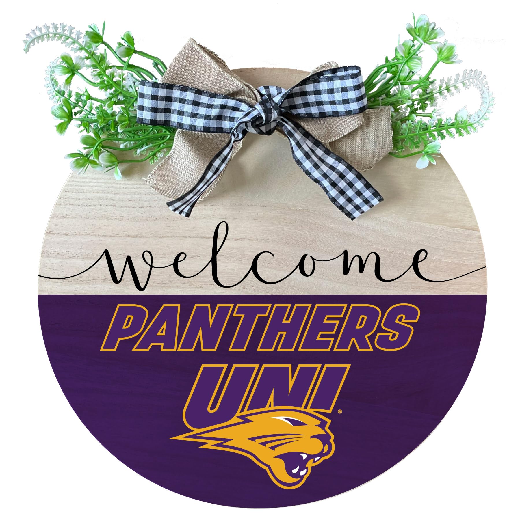 Northern Iowa Panthers Wooden Wreath Welcome Sign Officially Licensed Collegiate Product 2-Pack
