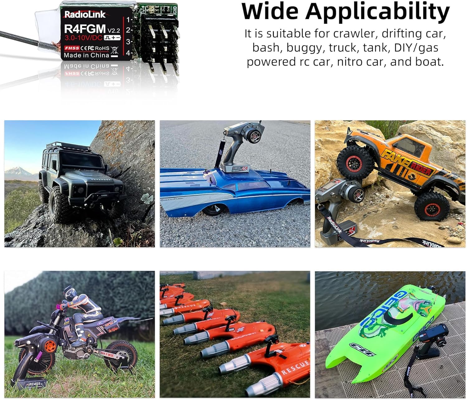 Xiangtat Radiolink R4FGM V2.2 2.4Ghz 4 Channels RC Gyro Receiver for Mini RC Cars 400m Long Range Control for Remote Controller RC8X/RC6GS V3/RC4GS V3