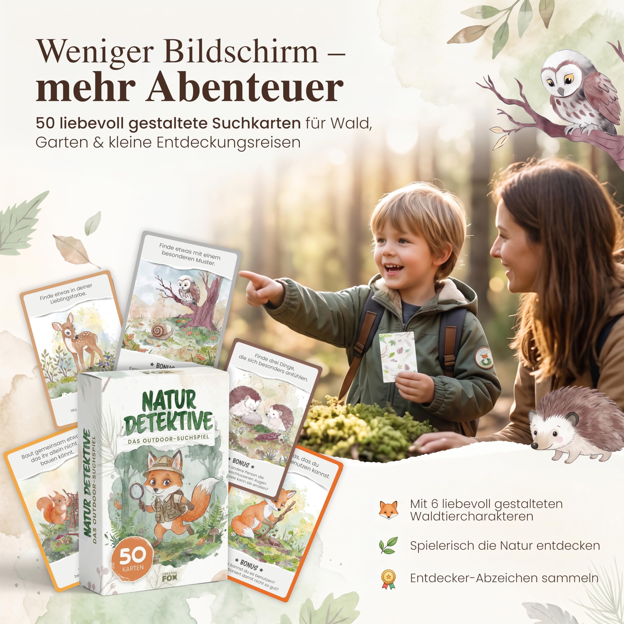 50 Entdeckerkarten für Kinder (ganzjährig) | Spannendes Outdoor Suchspiel | Outdoor Spiele für Kinder | Lernspiel für draußen | Entdecker Set für Kinder ab 4 | Geschenk für Kinder ab 4, 5 Jahren