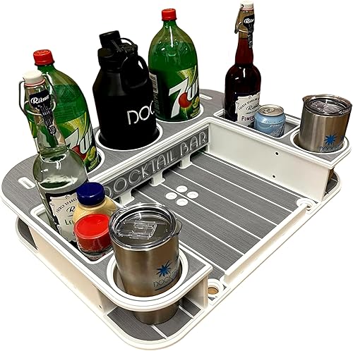 Docktail Butler - Organizador de mesa para barco, con montaje al vacío, mesa portátil para barcos y barra de barco, mesa para barcos con portavasos,
