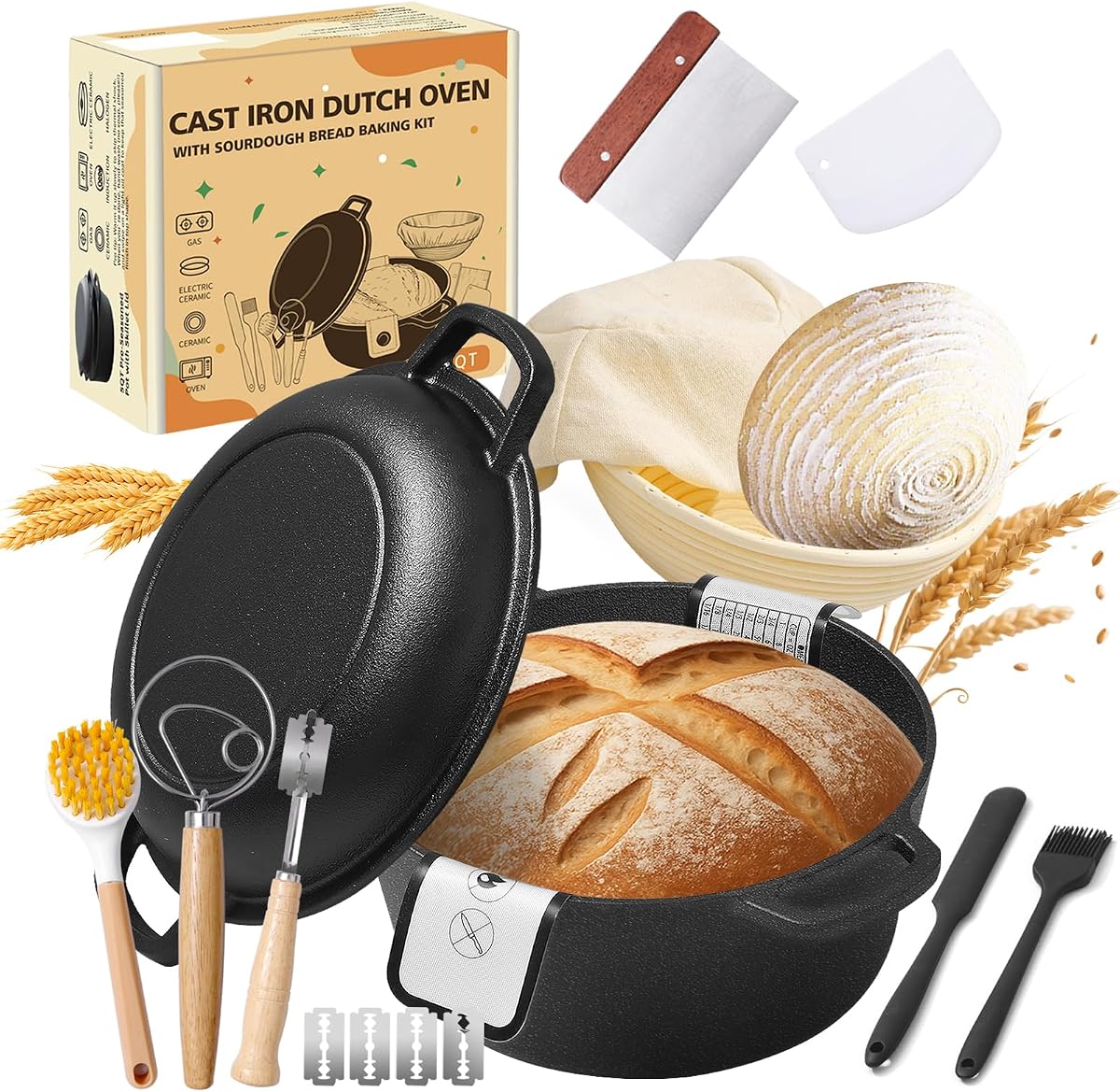 Pre-Seasoned Cast Iron Dutch Oven with Supplies