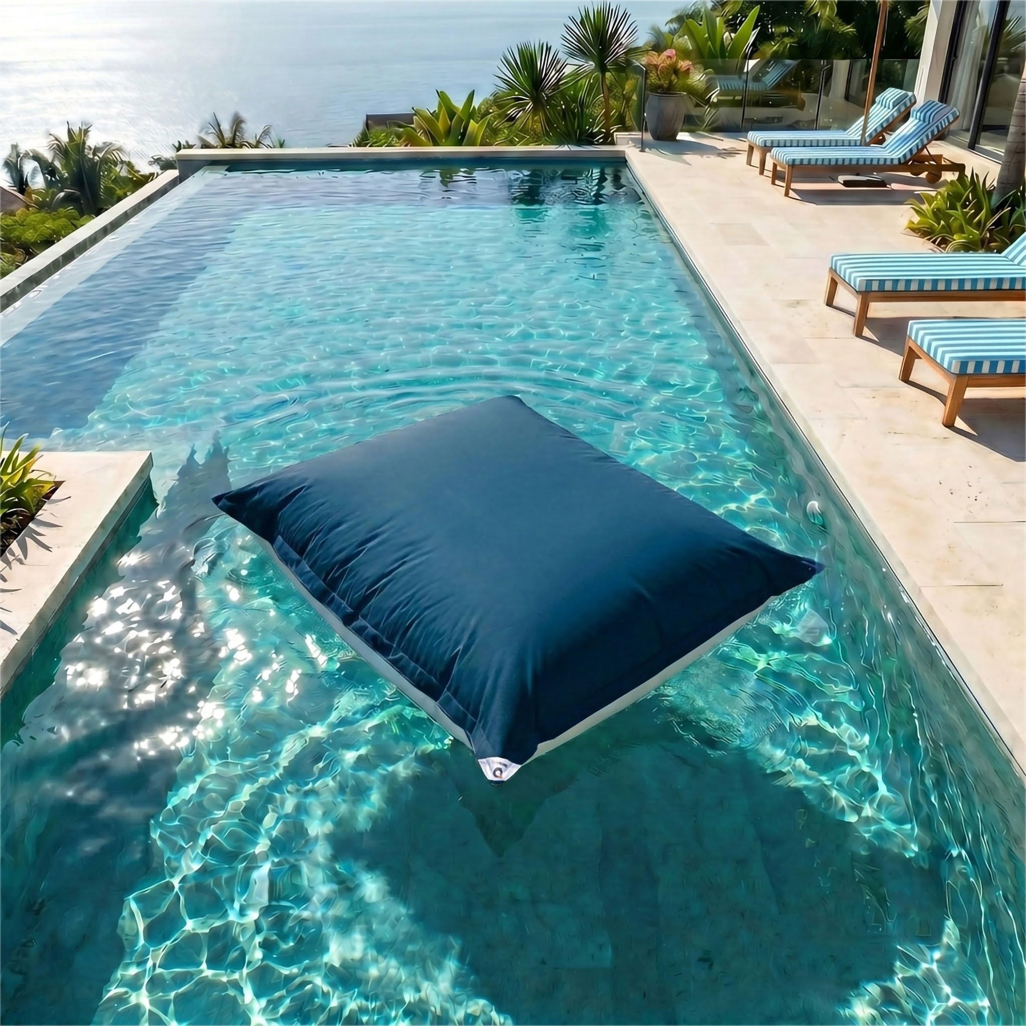Housse Pouf Géant XXL 180x140cm Déhoussable Flottant Piscine Bleu Pétrole