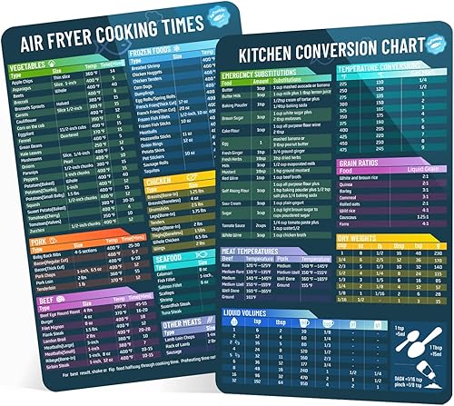 Paquete de 2 accesorios para freidora de aire hoja de trucos magnéticos tiempos de cocción guía de referencia rápida de temperatura tabla de cocción