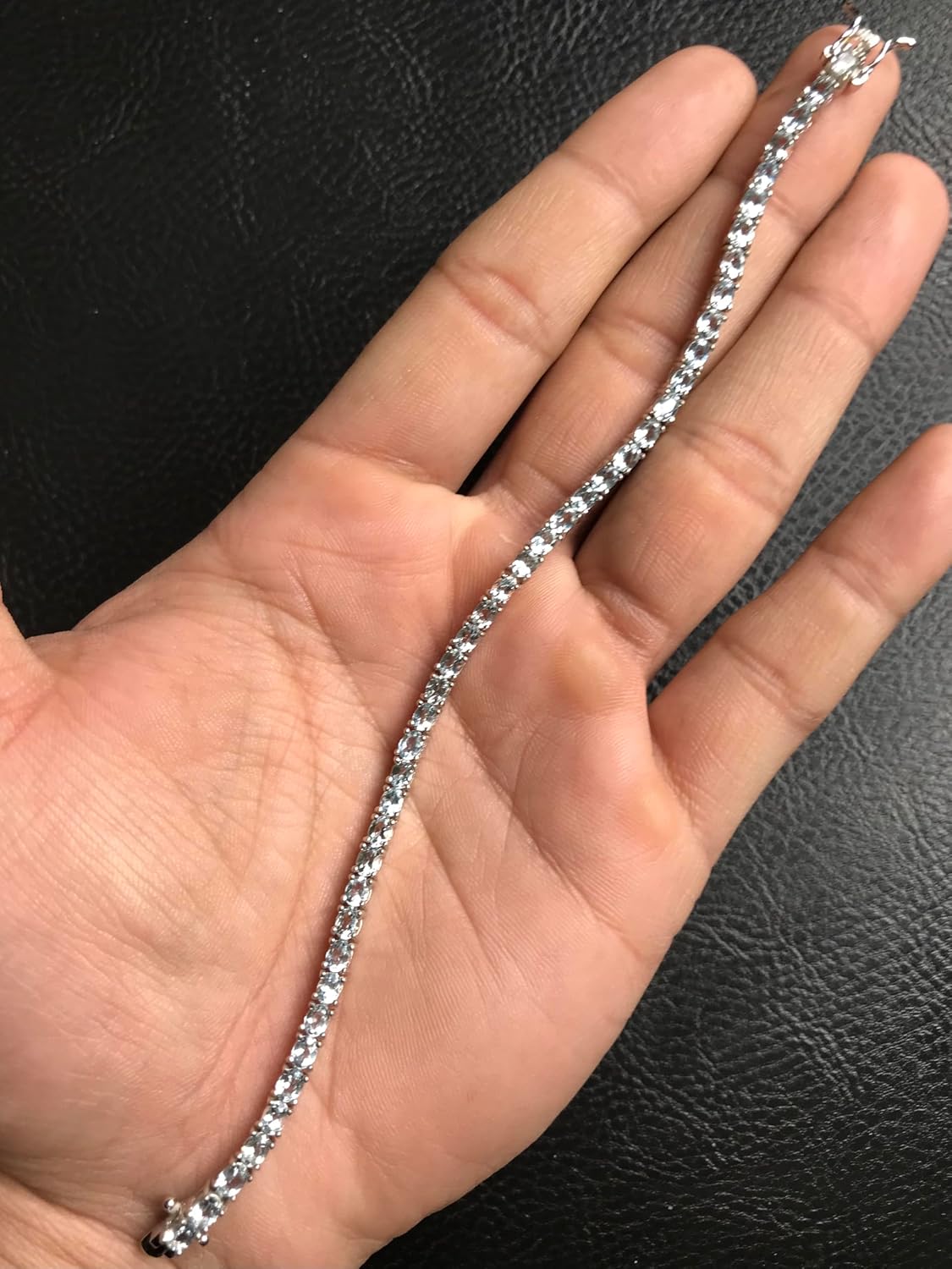 Natural Aquamarine 4x3mm Oval Cut Tennis Bracelet for Women in 925 Sterling Silver | Handmade Silver Tennis Bracelet | March Birthstone Jewelry | Engagement Gift