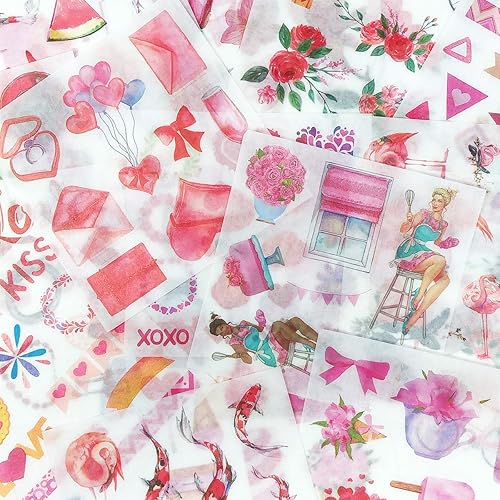 Miniatura 2 de allydrew Washi - Juego de calcomanías para álbumes de recortes, color rosa romántico (20 hojas)
