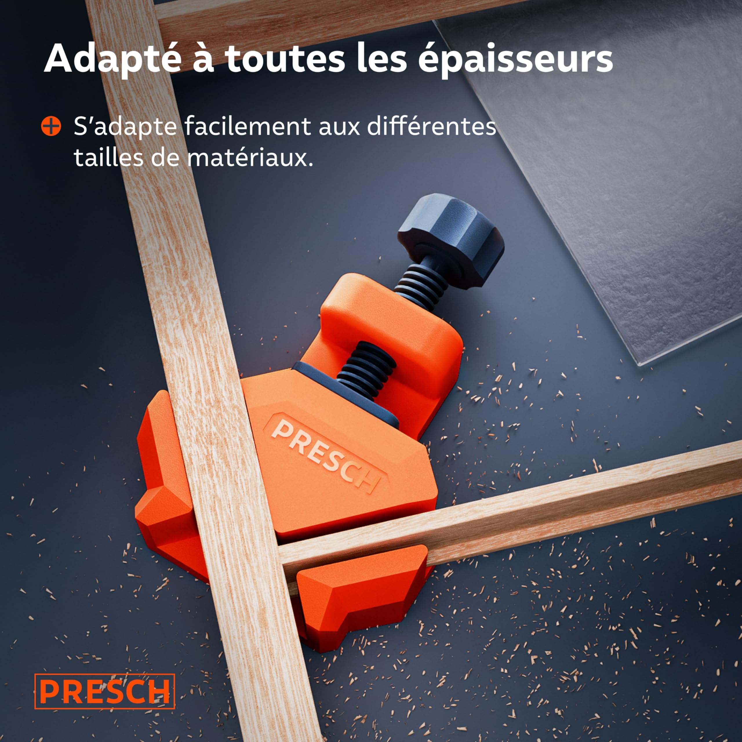 Presch Serre joint angle 4 pcs - Presse d'angle pour épaisseur de panneaux jusqu'à 26 mm - Force de serrage de 25 kg pour le collage - Pince à angle droit en plastique renforcé de fibres de verre