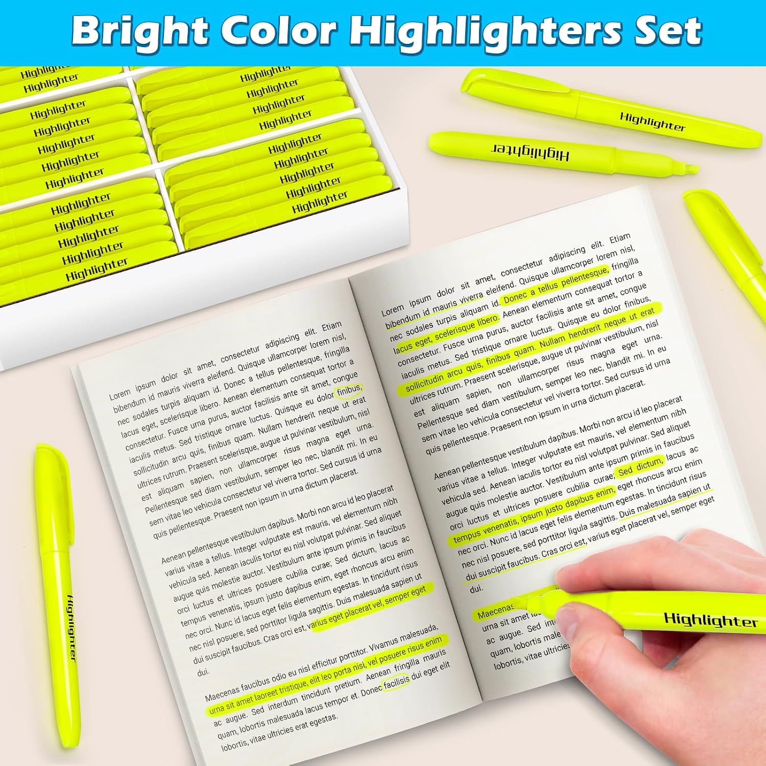 Duchong 108 Yellow Highlighters Bulk, Chisel Tip Highlighter Markers, Dry Quickly Highlighter Bright Colors, Office Classroom Must Have, Back to School Supplies for Teachers(Yellow)