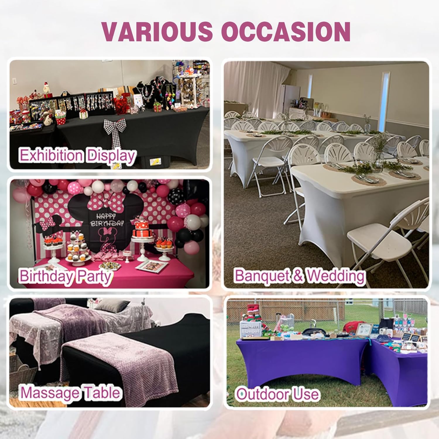 FOLINS&HOME 2 Pack Fuchsia 8ft Fitted Rectangle Tablecloth with Elastic, Water Resistant Washable Spandex Table Cover for 8 Foot Tables, Stretch Table Cloth for Weddingss, Banquetss, Parties (2 Pcs)