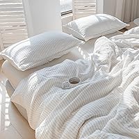 Vista 56 de Simple&Opulence Juego de funda de edredón 100% lino, 2 piezas, estilo básico, de lino lavado francés, color sólido, suave, transpirable, con cierre