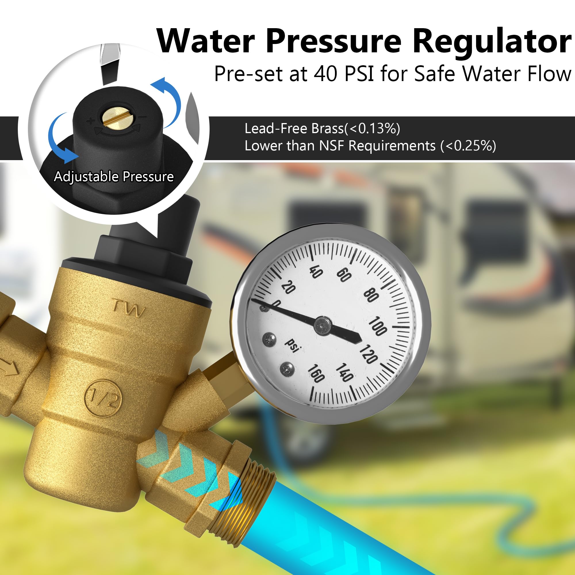 TORVA Mangueras de agua y accesorios para camping, kit de agua dulce todo en uno, sin BPA, incluye cartucho de filtro de agua para caravana, divisor de manguera y conectores, accesorios esenciales