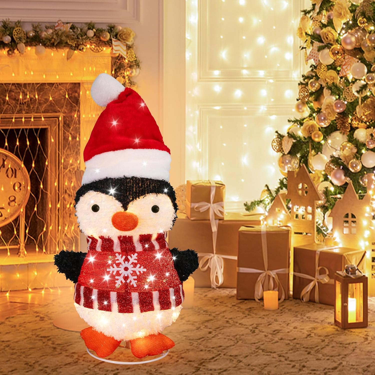 Lighted Penguin Christmas Decorations, Collapsible Battery Operated Penguin with Build in 30 LED Lights for Xmas Holiday Indoor Outdoor Lawn Yard Garden Decor