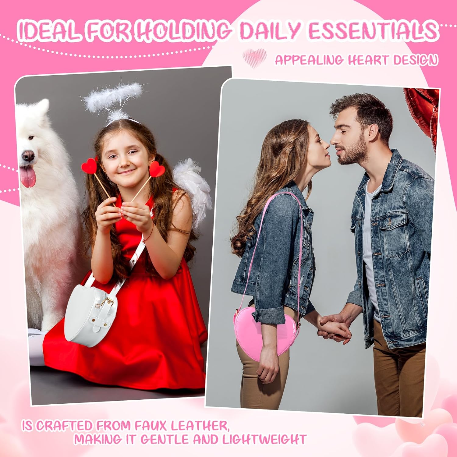 Heart Crossbody Bag for Women, PU Leather Small Satchel Purse, Adjustable Strap, Valentine's Day Gift - Image 5