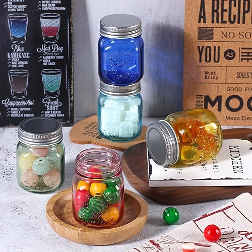 Miniatura 4 de Amzcku Mini tarros de vidrio Mason de colores de 5 oz con tapas metálicas - Tarro de vidrio para mermelada, miel, velas, enlatado, recuerdos de
