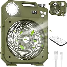 5400mAh Portable Wireless Camping Fan, Silent Rechargeable Fan with LED/SOS Light, 100 Speed, Automatic Oscillation, Timer/Remote Control, for Home, Tent, Travel