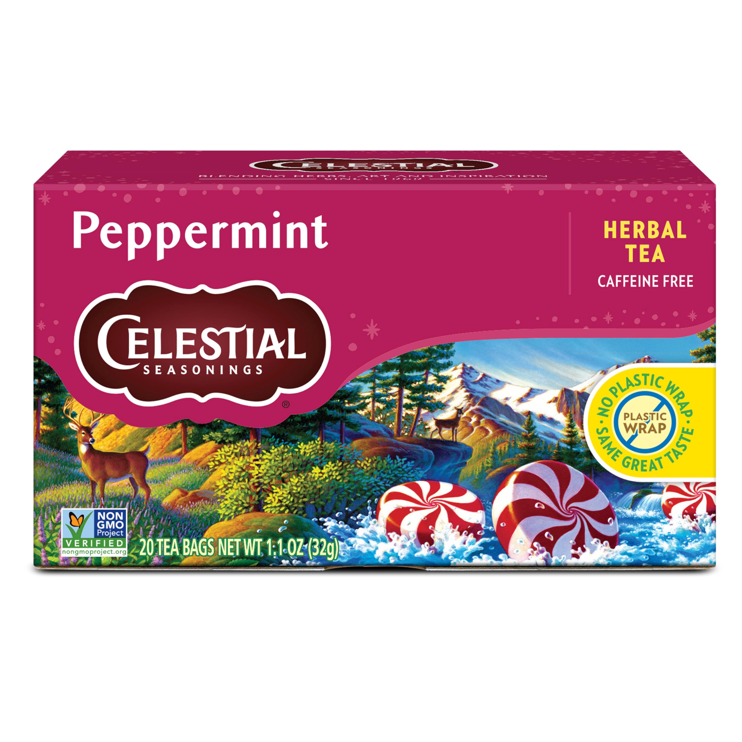 Celestial Seasonings Herbal Tea With Peppermint Flavor | Non-GMO Project Verified | Caffeine Free | 20 Tea Bags