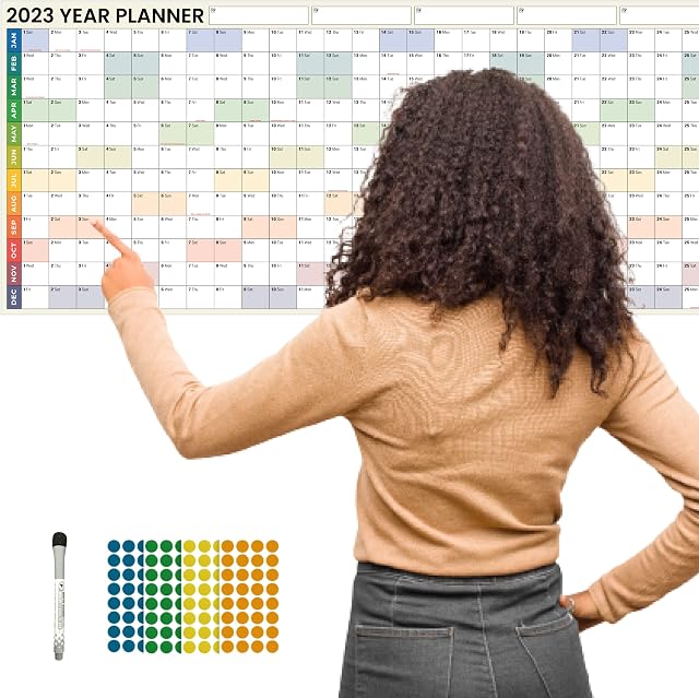 2023 Wall Planner Set 118 x 42cm Thick & Laminated Wall Calendar Includes Pen Eraser & Stickers Light Background for Family School Office by Glacient