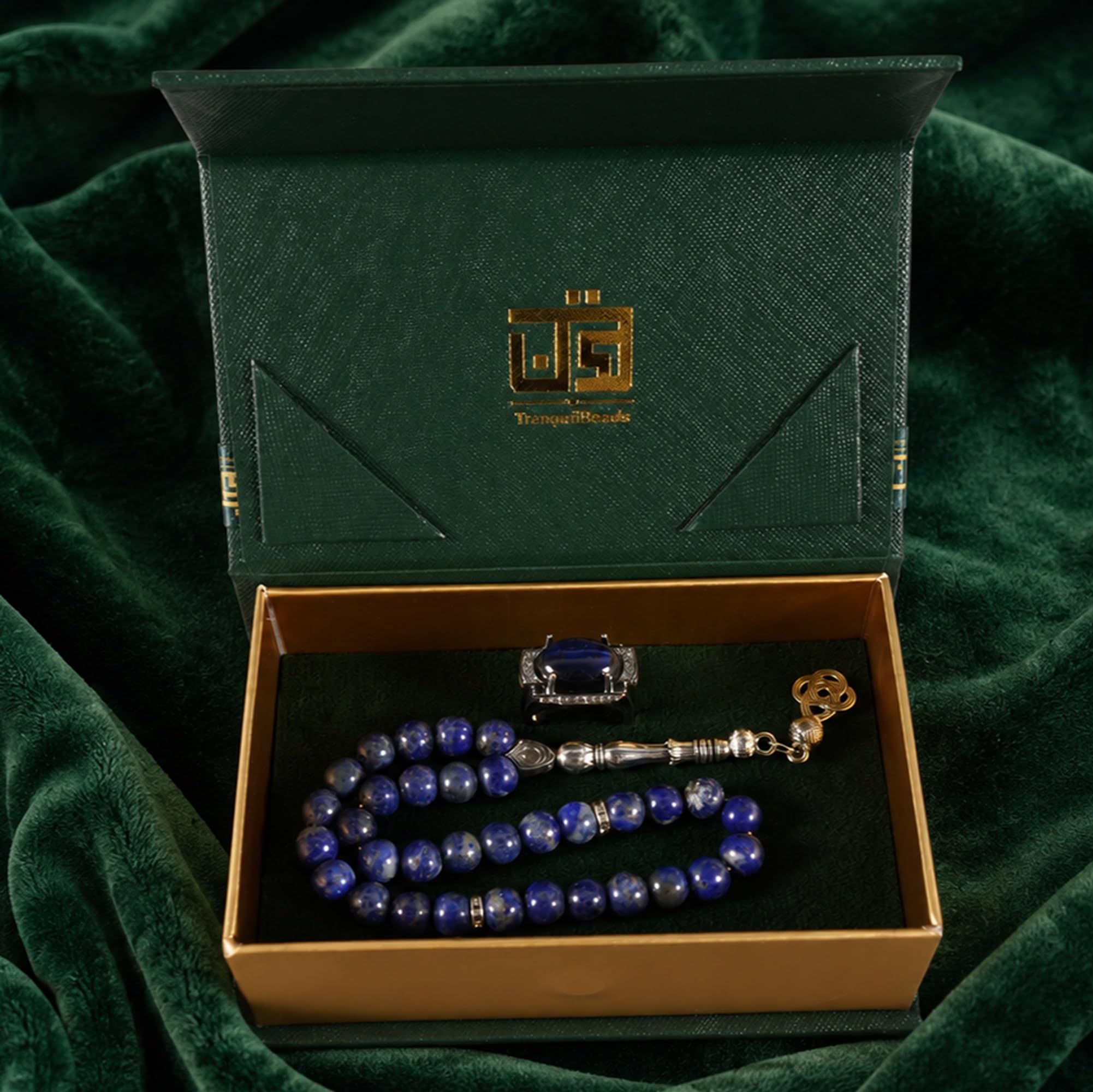 Tasbih niebieskie koraliki kamienne 33 koraliki z niebieskim pierścieniem tygrysie oko i pudełkiem na prezent, łańcuszek modlitewny Misbaha do dhikra i liczenia, zawieszka samochodowa, prezent dla