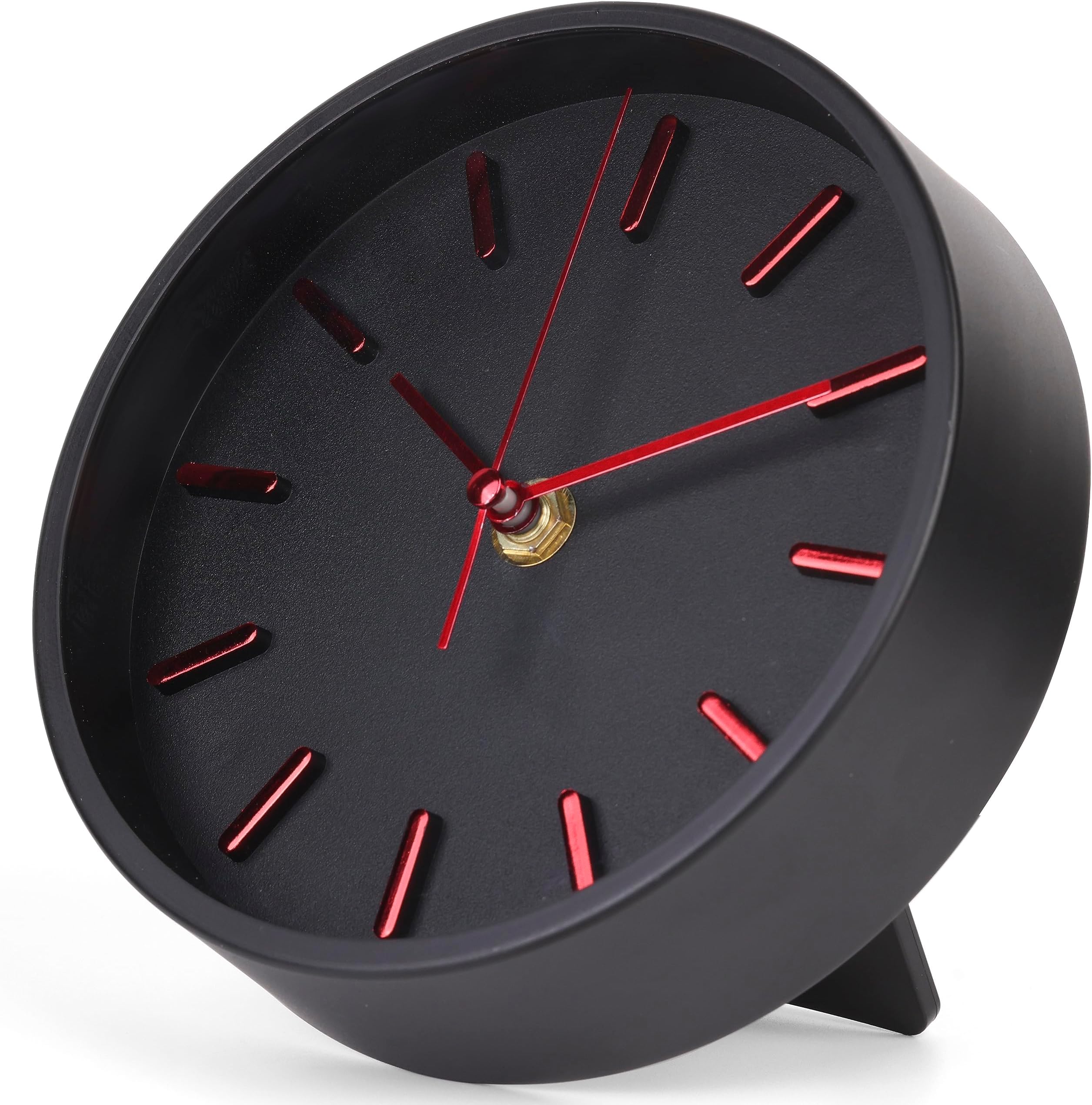 ADTALA Unique Design Simple Table Clock Analogue Table Clocks/Decor Clocks for Home & Office,Desk Clock 15.24 x 15.24 CM - Black + Red + Gold Color, Glass
