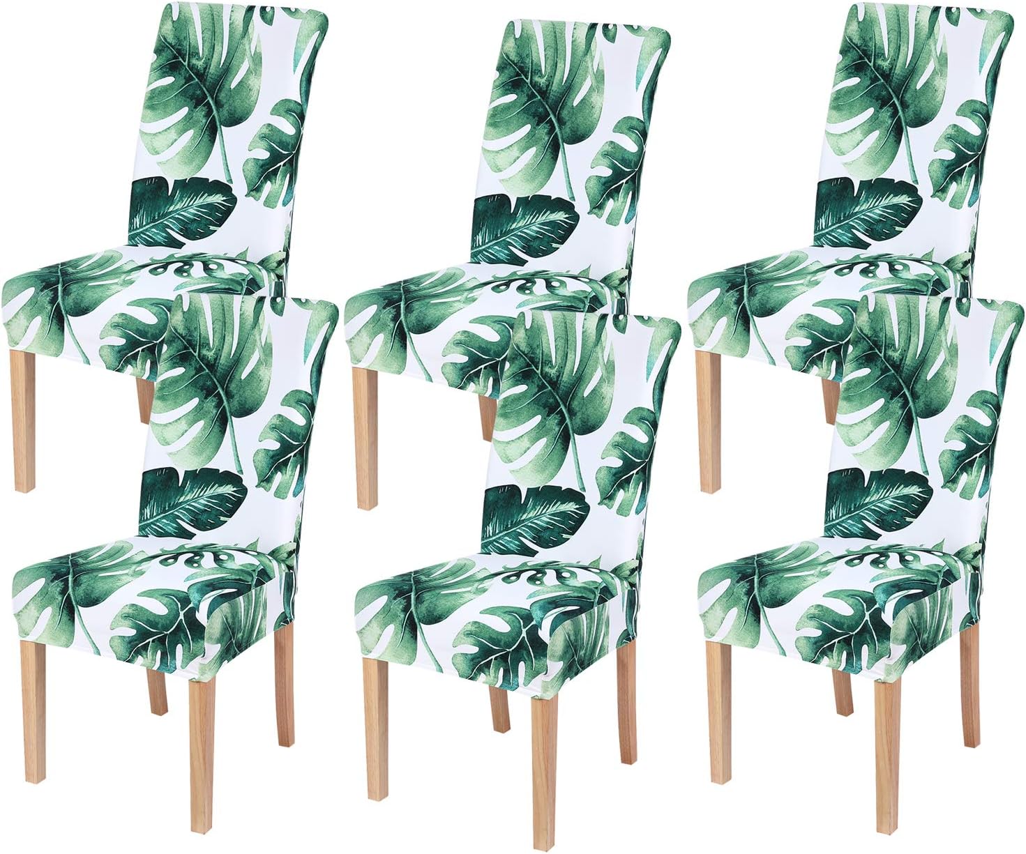 🔥 Hot Deals smiry 6 Pack Printed Dining Chair Covers, Stretch Spandex Removable Washable Dining Chair Protector Slipcovers for Home, Kitchen, Party, Restaurant (Green)
