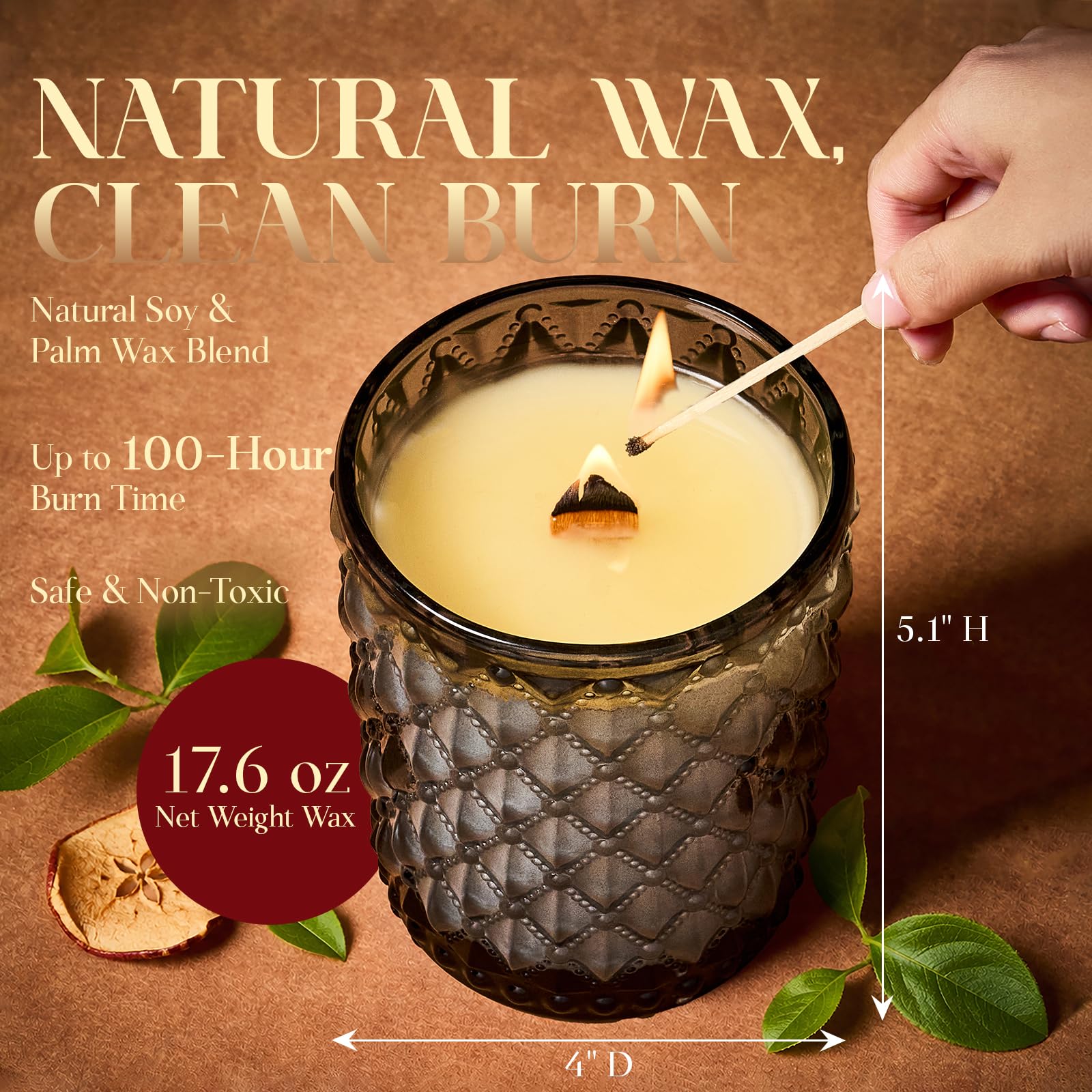 M&SENSE Vela perfumada de pino esmerilado, 16 onzas, 100 horas de combustión, cera de soja natural no tóxica, larga duración para curación del estado de ánimo y regalo, para baño, cocina, oficina