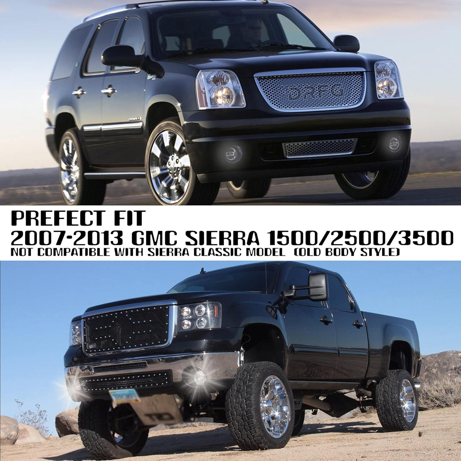 Limited Stock DRFG LED Fog Light with DRL Compatible with 2007-2013 GMC Sierra 1500/ 2007-2014 GMC Sierra 2500HD/ 2007-2014 GMC Sierra 3500HD Fog Lamps Assembly Bumper Driving Fog lamp Kit