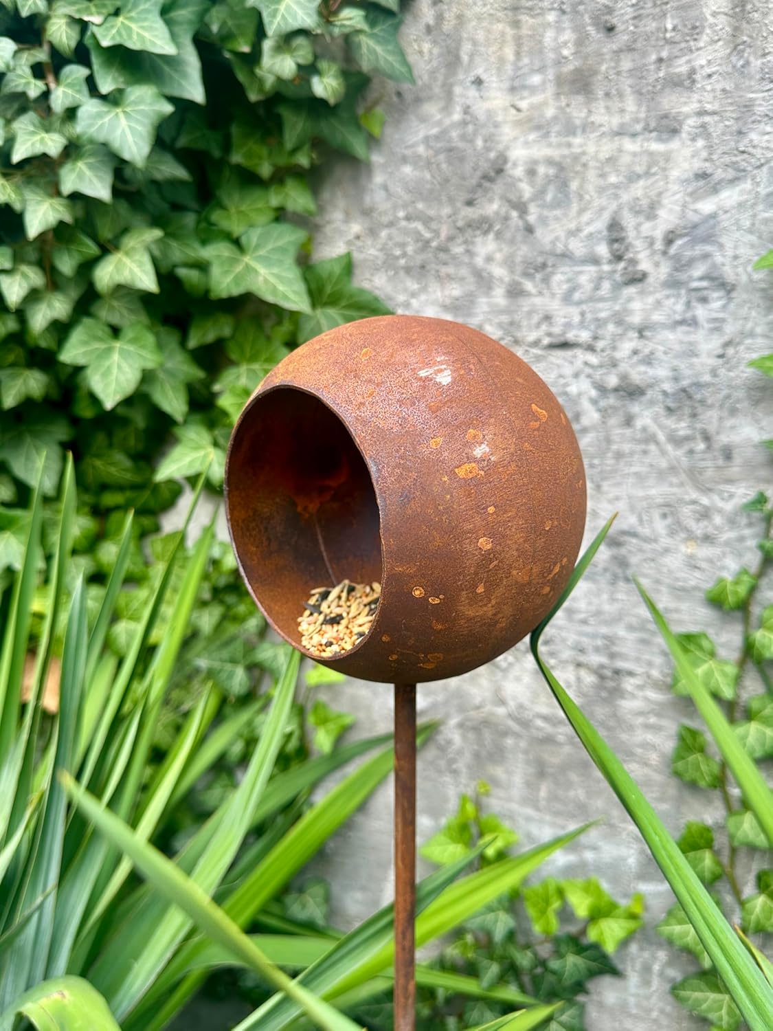 Rusty Metal Bird House Snack Bar on Stake Rustic Bird Feeder Outdoor Garden Decor Weathered Yard Art Unique Bird Have