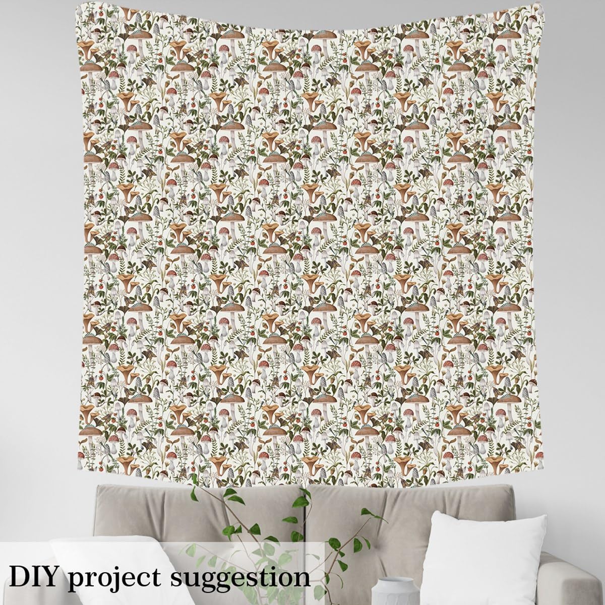 Mushroom Fabric by The Yard Watercolor Green Botanical Leaves Fabric for Kids Sewing Supplies Cute Strawberry Wild Moth Jungle Plants Fabric for Room Decor and DIY Upholstery 1 Yard - Image 4