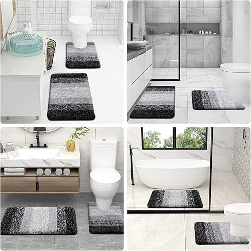 Miniatura 9 de OLANLY Juego de 2 alfombras de baño y alfombras de baño ombré, tamaño 47 x 24 pulgadas y juego de alfombras de baño 30 x 20 + 24 x 20 pulgadas,