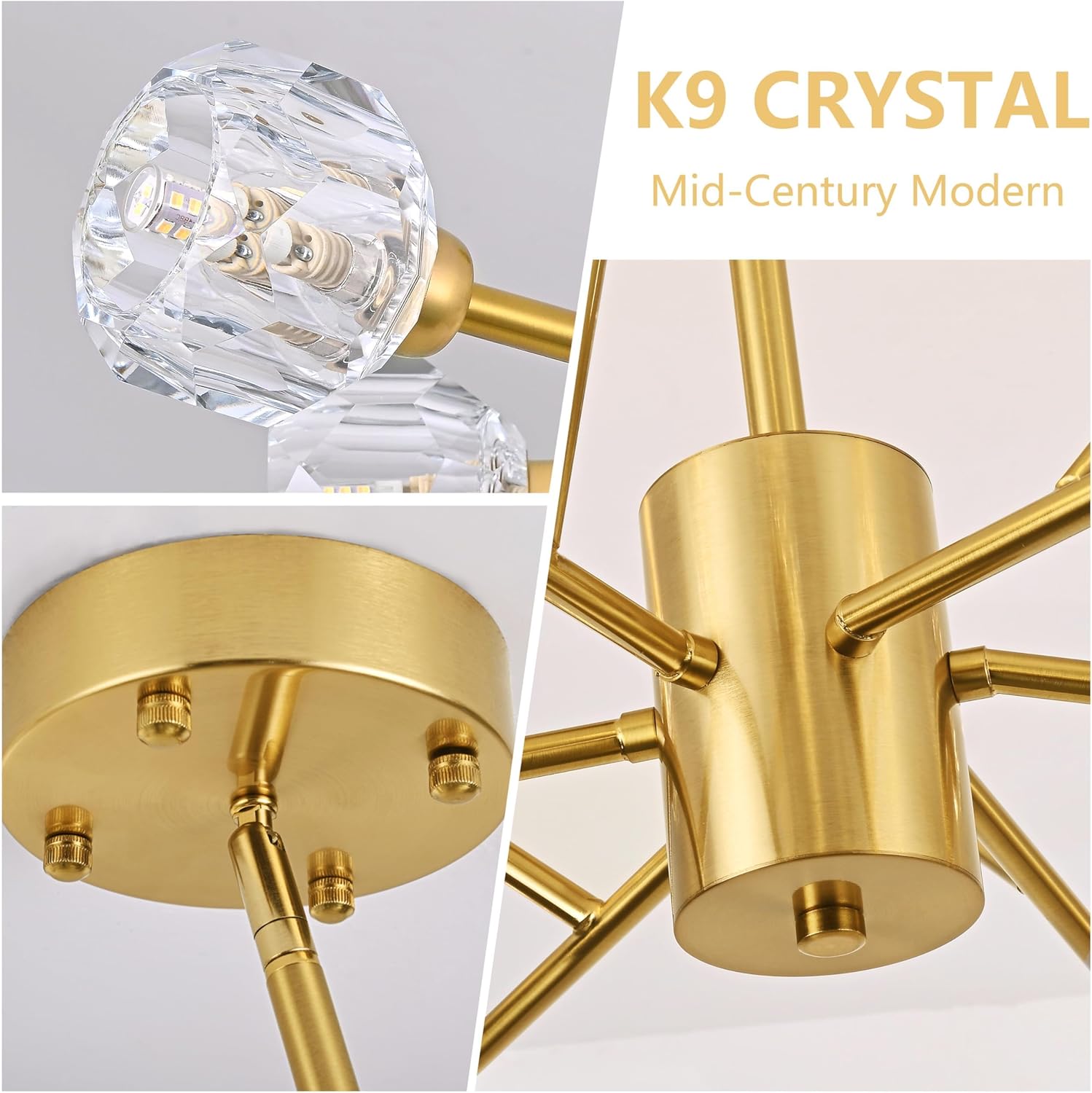 47.2" Gold Sputnik Chandeliers 18 Lights Modern Crystal Sputnik Chandelier Modern Crystal Pendant Light Chandelier Branches Chandeliers for Bedroom Kitchen Living Room (Dimmable Bulb & Remote Incl.)