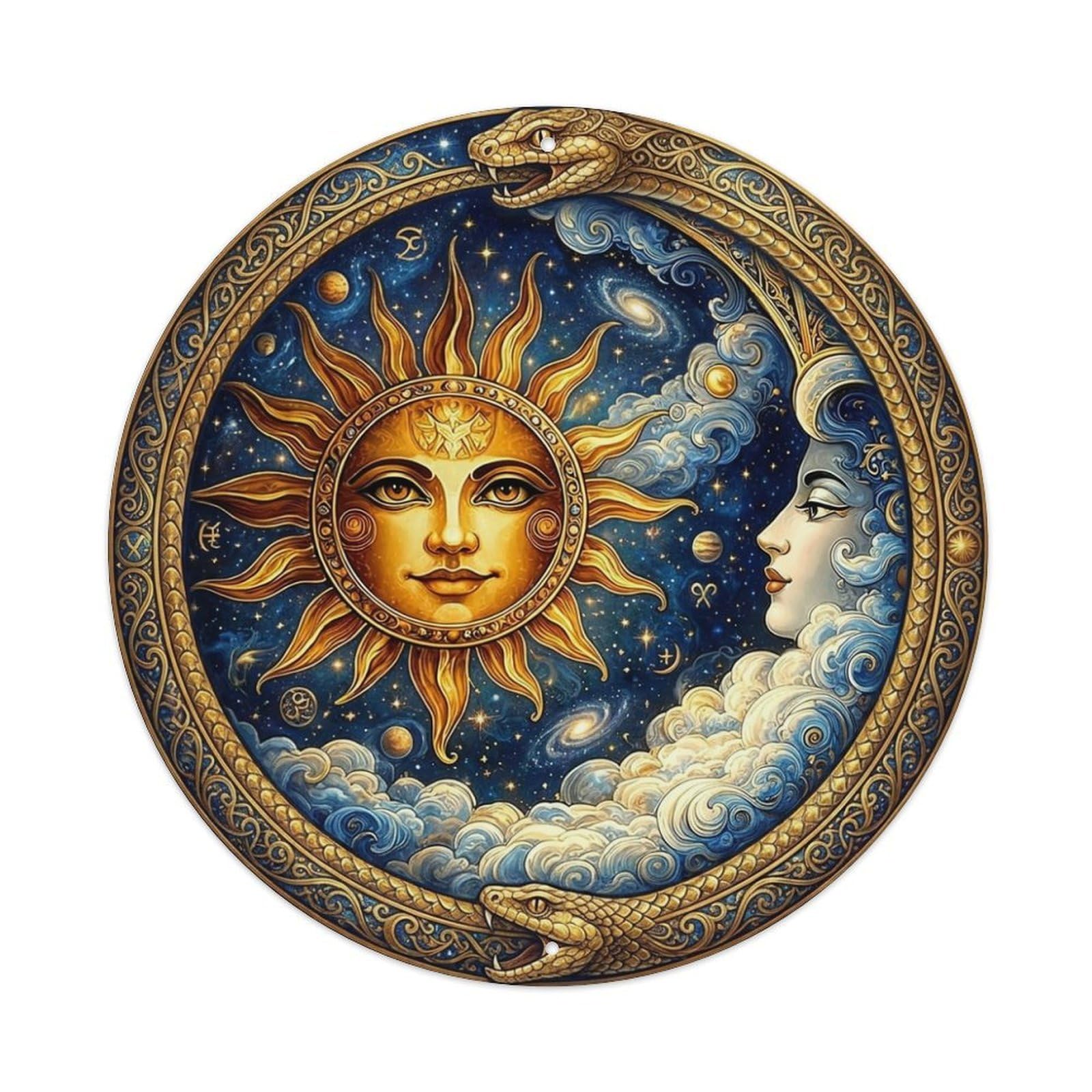 Celestial Serpent Circle Sun Moon Symbol Stars Metal Tin Sign
