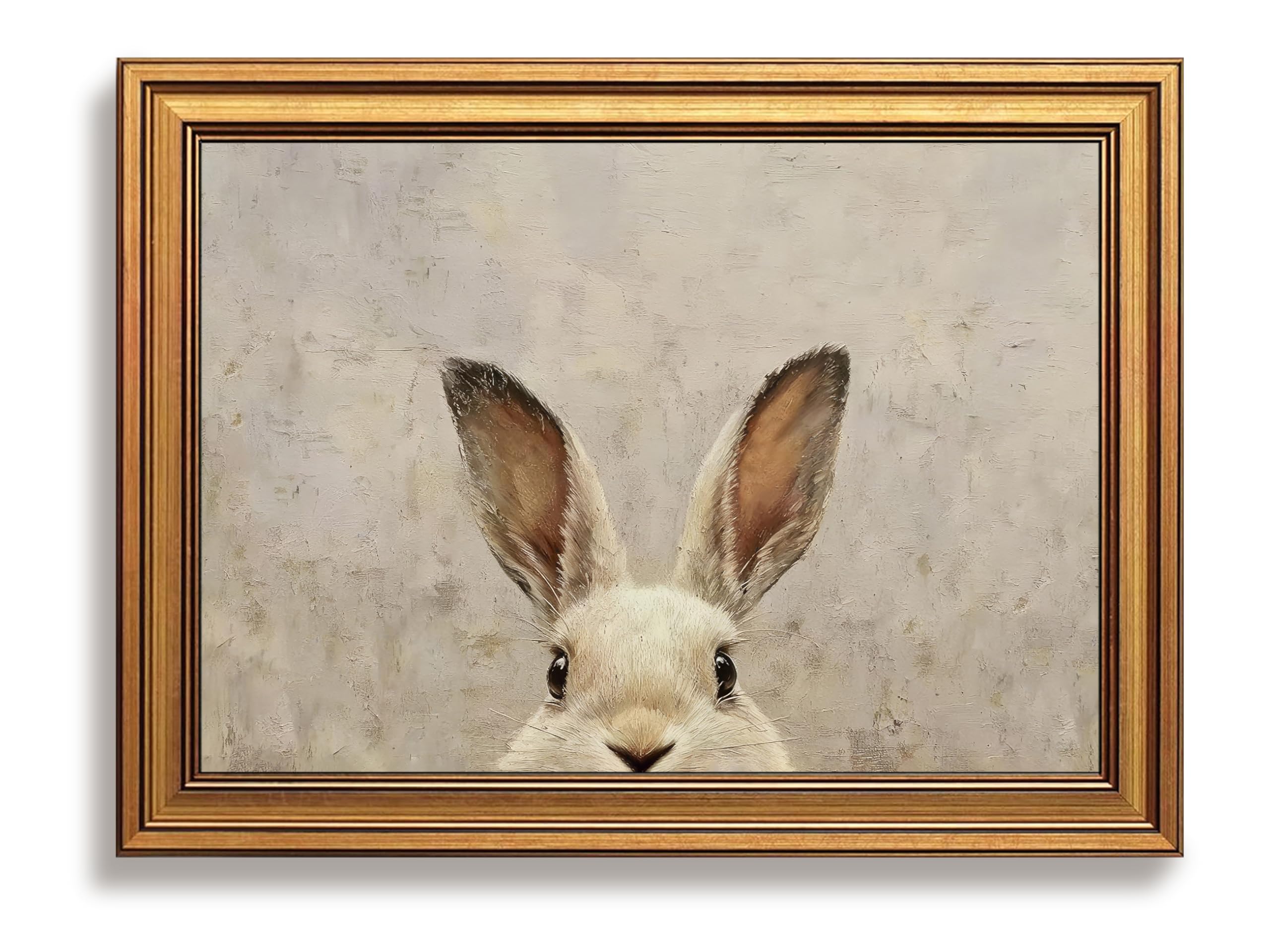 Photo 1 of Gold Framed Easter Bunny Wall Art, Funny Rabbit Picture Wall Decor, Easter Decorations Home Decor, Cute Animal Oil Painting Canvas Prints, Vintage Artwork for Gifts Party Kids Room 16x24 inch