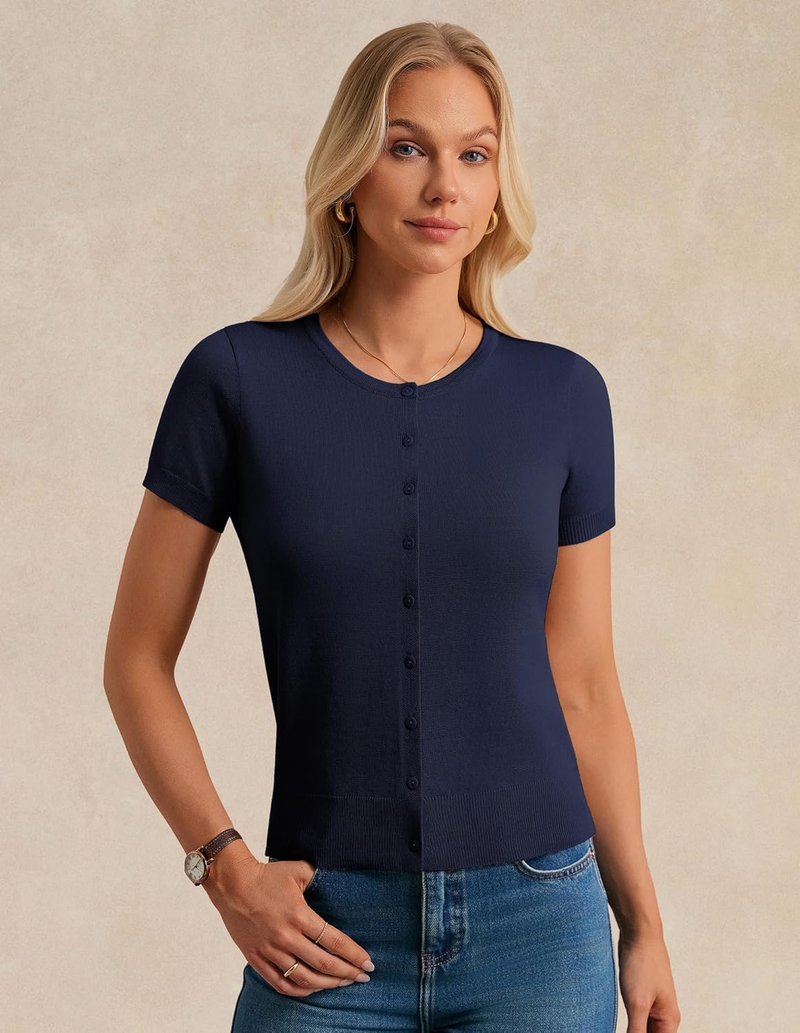 GRACE KARIN Short Sleeve Cardigans for Women, 2026 Summer Knitted Sweater Tops, Basic Crew Neck Crop Outfits - Image 2