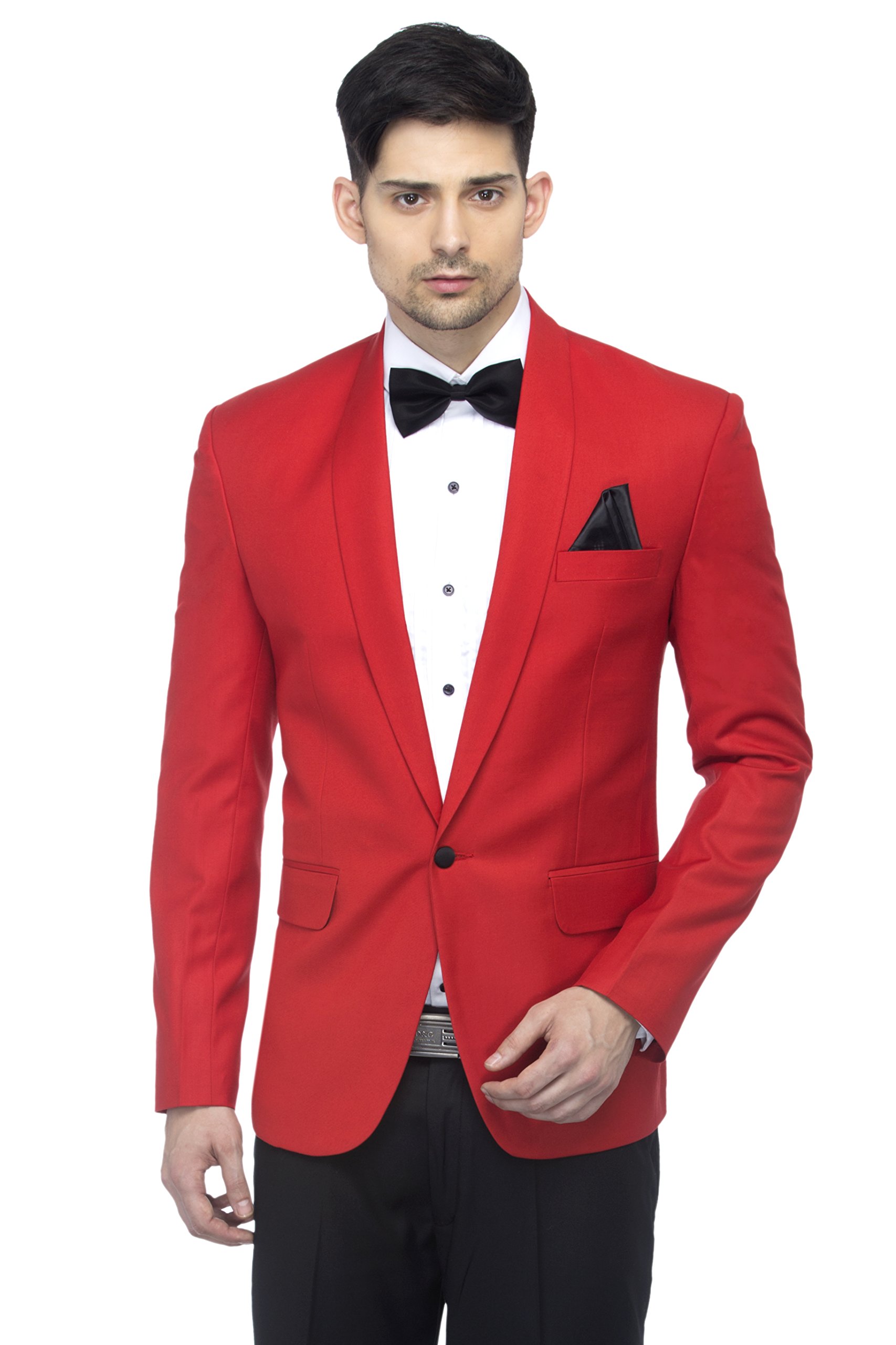 favoroski Designer Men's Solid Poly Viscose Slim Fit Shawl Collar Tuxedo Suit Blazer-picture-52