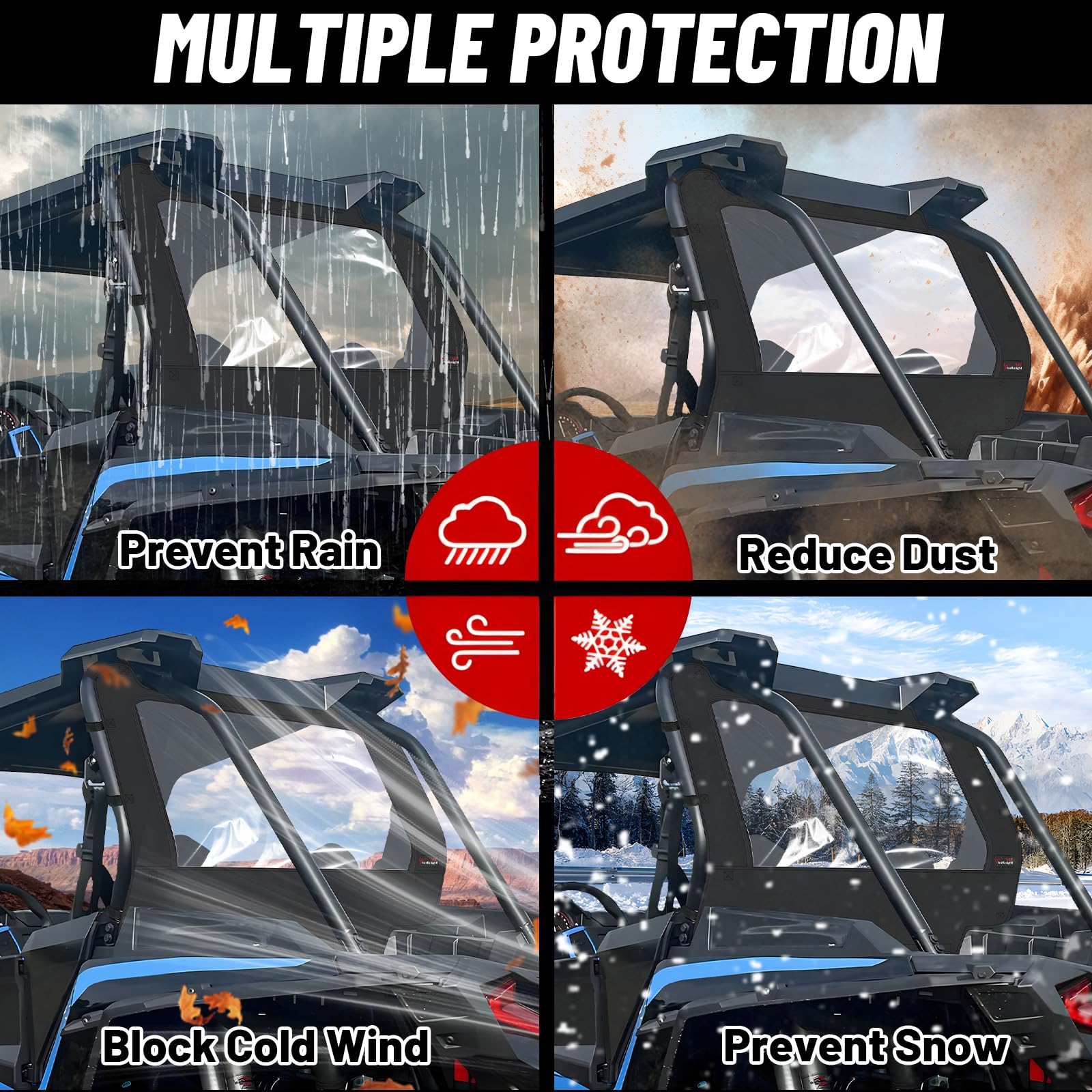 StarknightMT 2014-2023 RZR XP UTV ventana trasera suave resistente al polvo y al agua | Compatible con Polaris RZR XP 1000 2014-2023, 4 1000, XP Turbo/Turbo4 2016-2023; parabrisas trasero completo; accesorios SXS