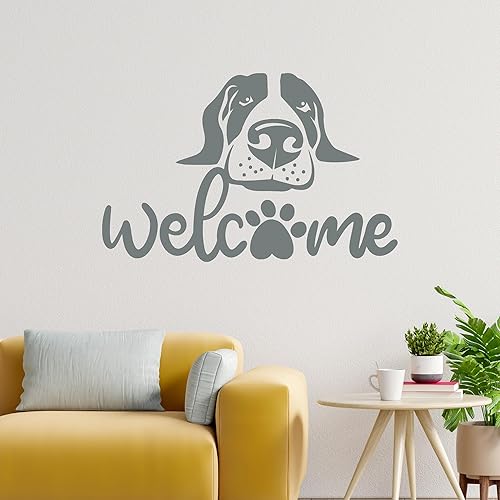 Miniatura 4 de Calcomanía de vinilo de bienvenida para pared, decoración divertida de perro para tienda de mascotas, mural (k152) negro