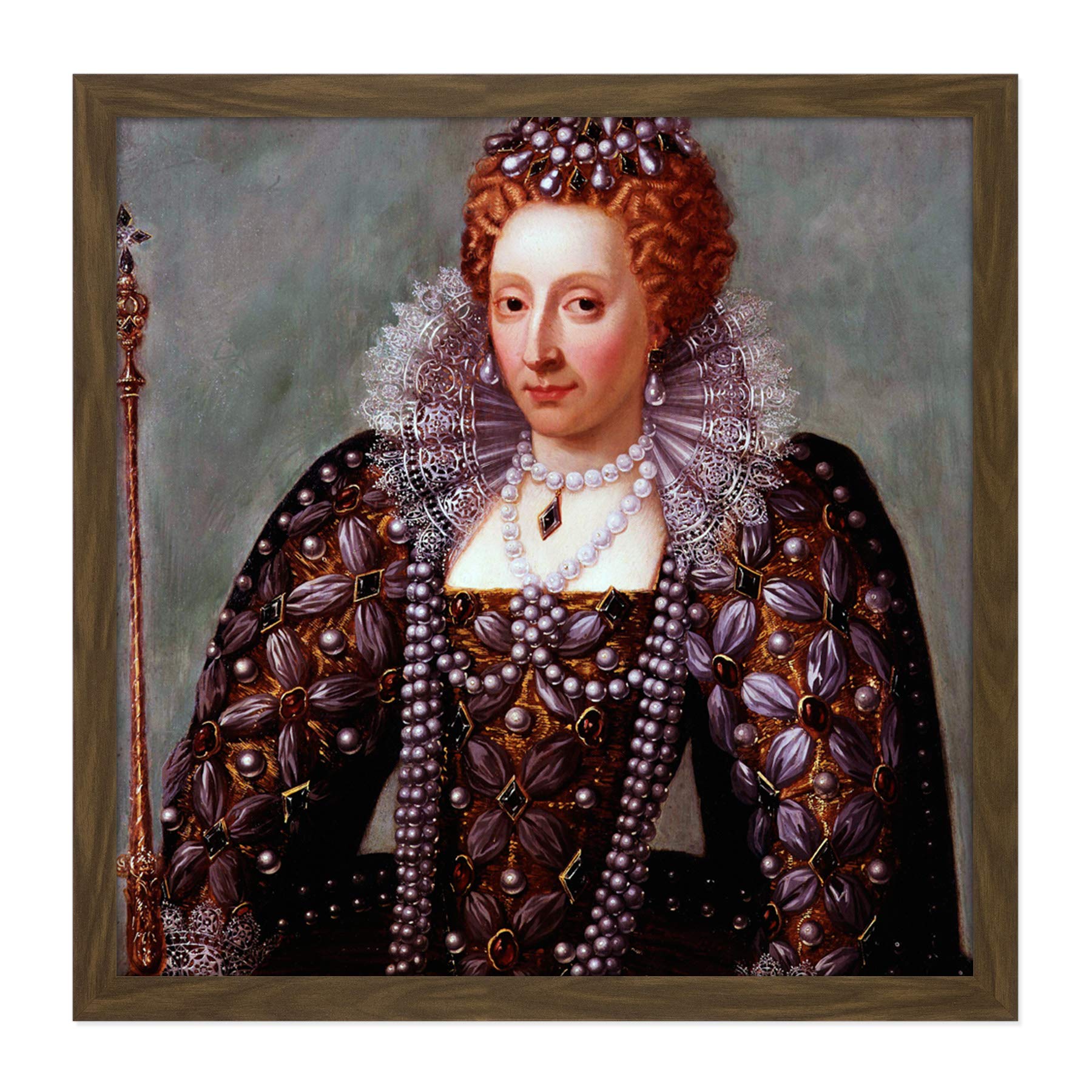 Anonymous Portrait Queen Elizabeth I England Painting Square Wooden Framed Wall Art Print Picture 16X16 Inch