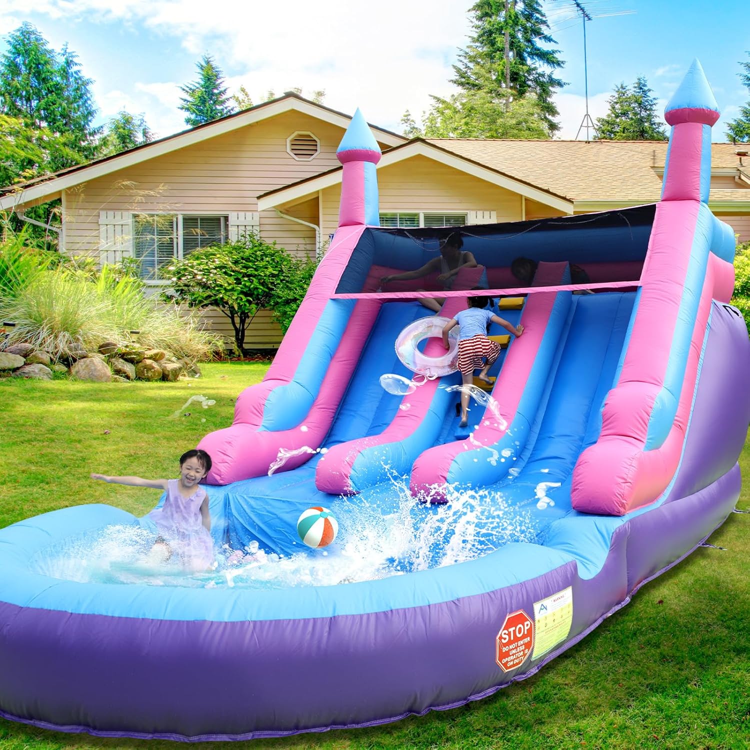 Inflatable Water Slide for Adults Kids with Double Slides, 100% PVC Commercial Bounce House with Blower, Big Splash Pool,Blow up Water Slide for Backyard, Commercial Use,21x11x13FT